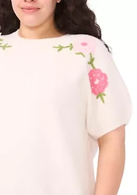 Plus Embroidered Floral Crew Neck Sweater