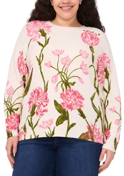 Plus Floral Crew Neck Sweater