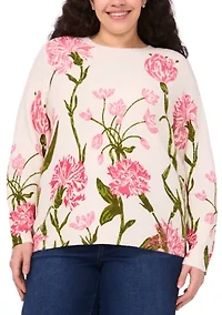 Plus Floral Crew Neck Sweater