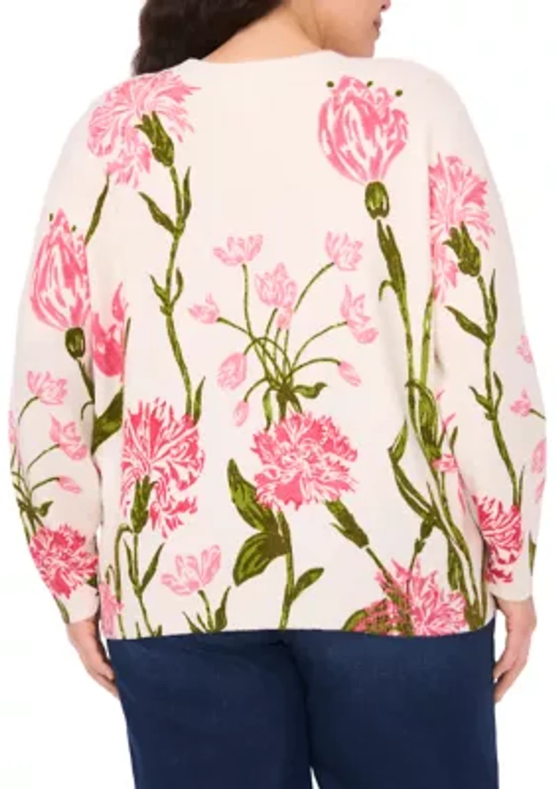Plus Floral Crew Neck Sweater
