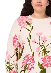 Plus Floral Crew Neck Sweater