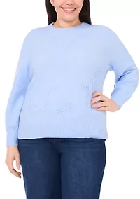 Plus Soutache Floral Crew Neck Sweater