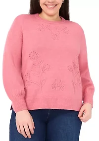 Plus Soutache Floral Crew Neck Sweater