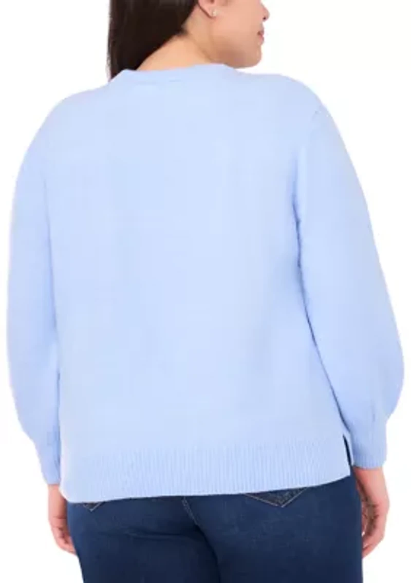 Plus Soutache Floral Crew Neck Sweater