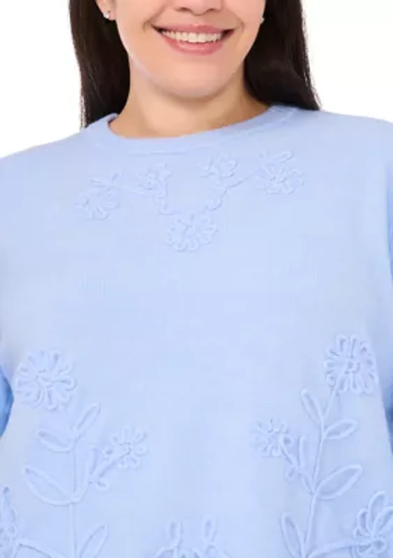 Plus Soutache Floral Crew Neck Sweater