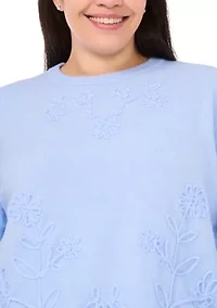 Plus Soutache Floral Crew Neck Sweater