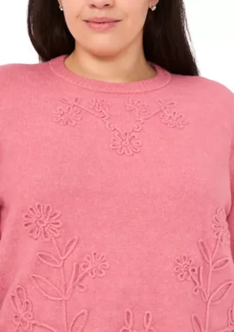 Plus Soutache Floral Crew Neck Sweater