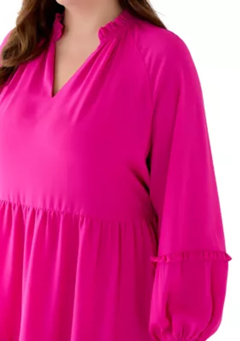 Plus Long Sleeve Babydoll Dress