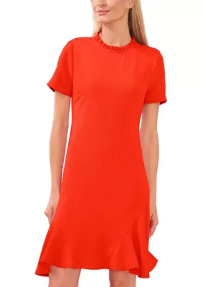 Petite Short Sleeve Ruffle Dress