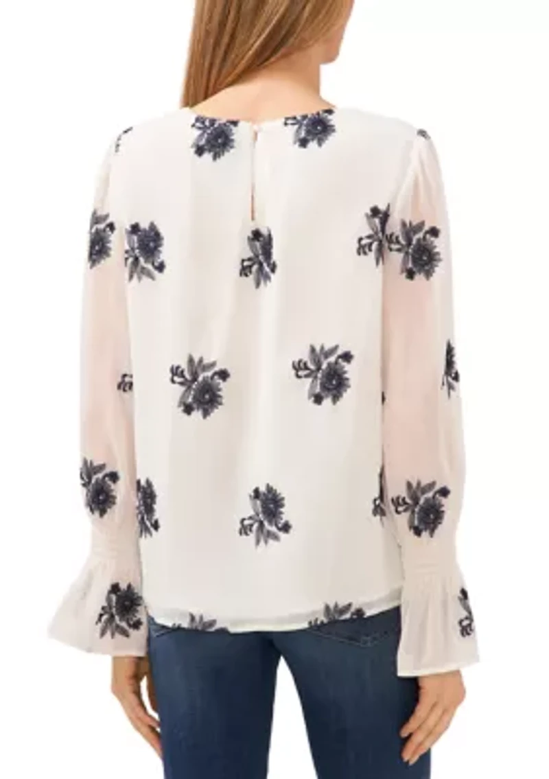 Petite Bell Sleeve Floral Blouse