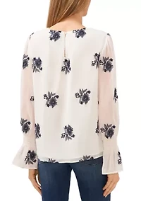 Petite Bell Sleeve Floral Blouse