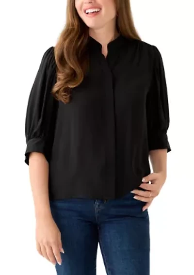 Petite 3/4 Sleeve New Ivory Button Down Top