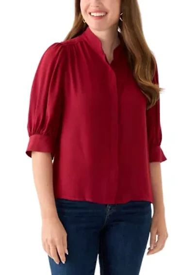 Petite 3/4 Sleeve New Ivory Button Down Top