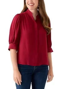 Petite 3/4 Sleeve New Ivory Button Down Top