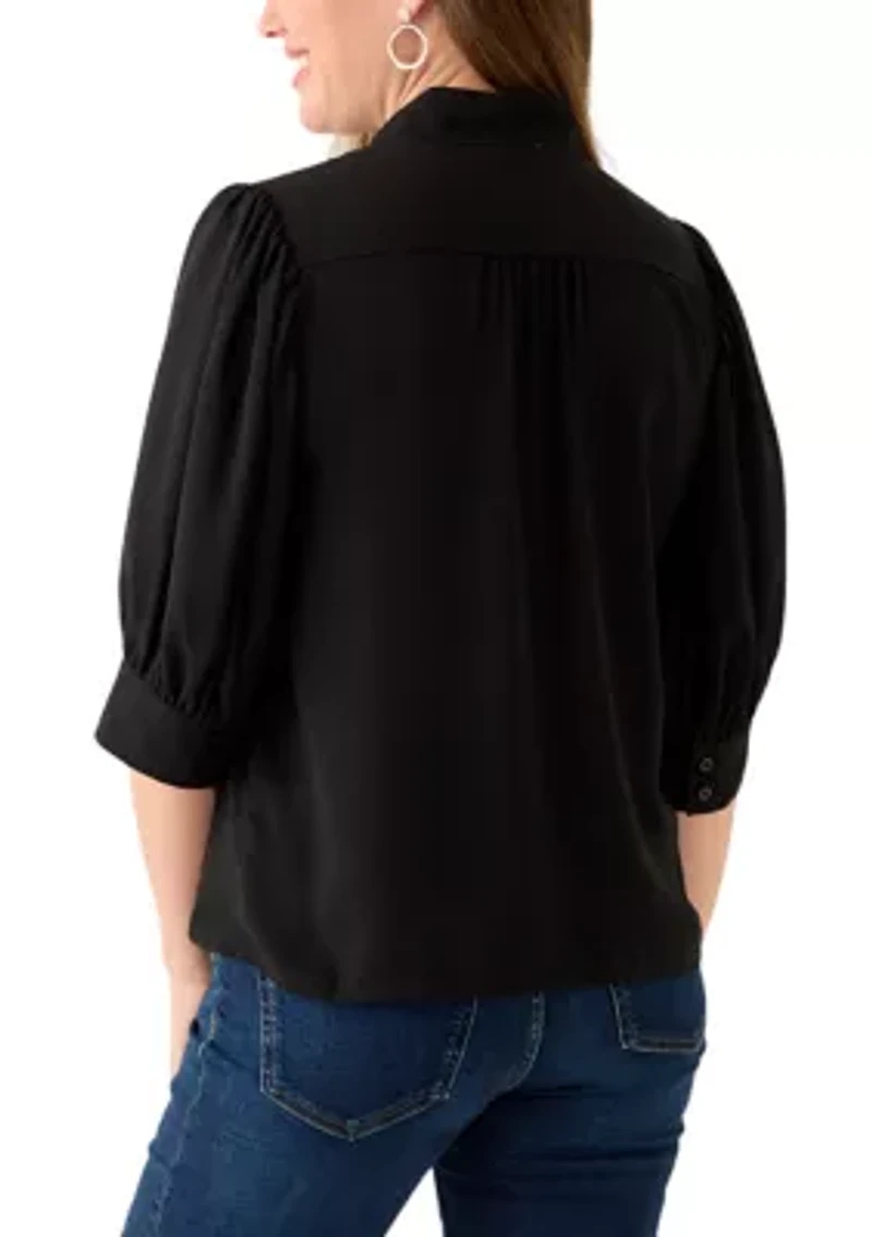 Petite 3/4 Sleeve New Ivory Button Down Top