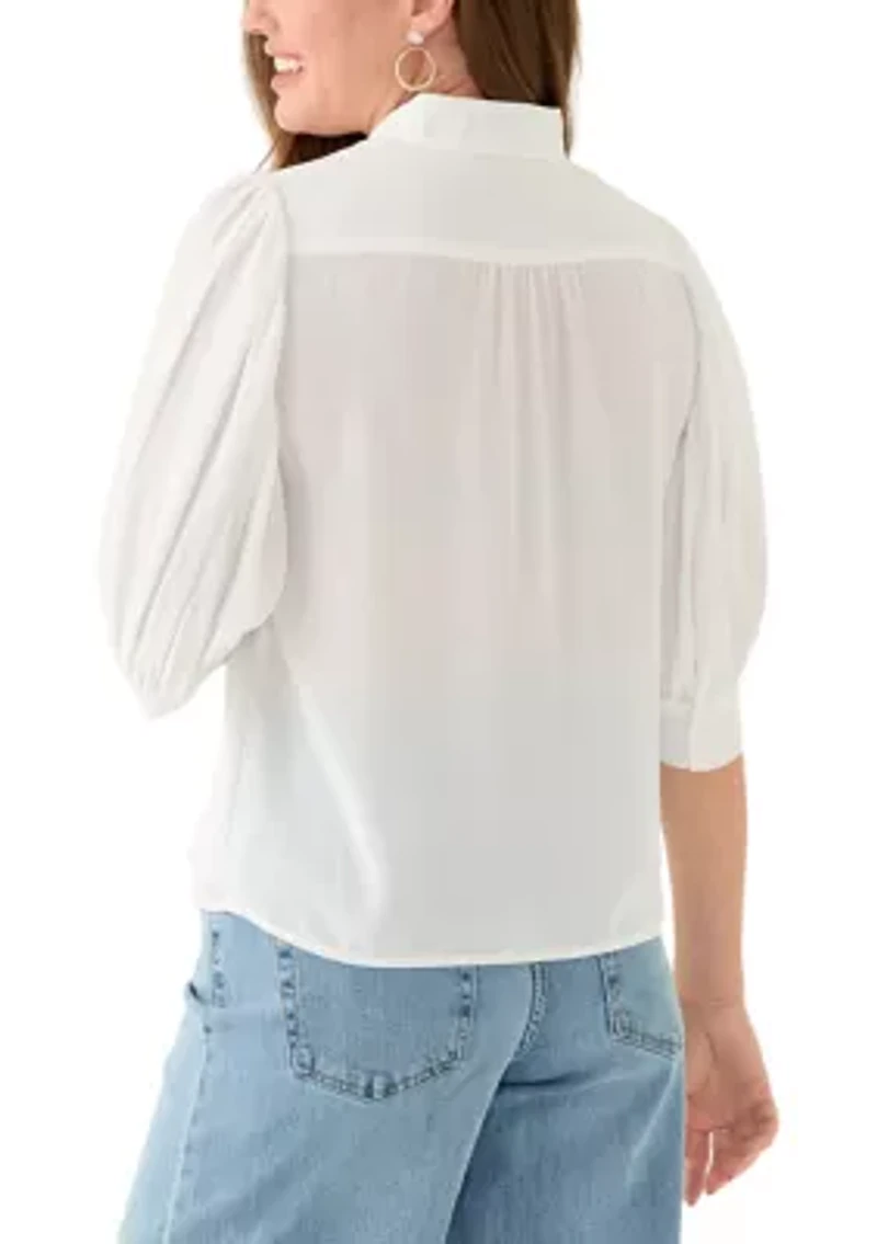 Petite 3/4 Sleeve New Ivory Button Down Top