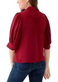 Petite 3/4 Sleeve New Ivory Button Down Top