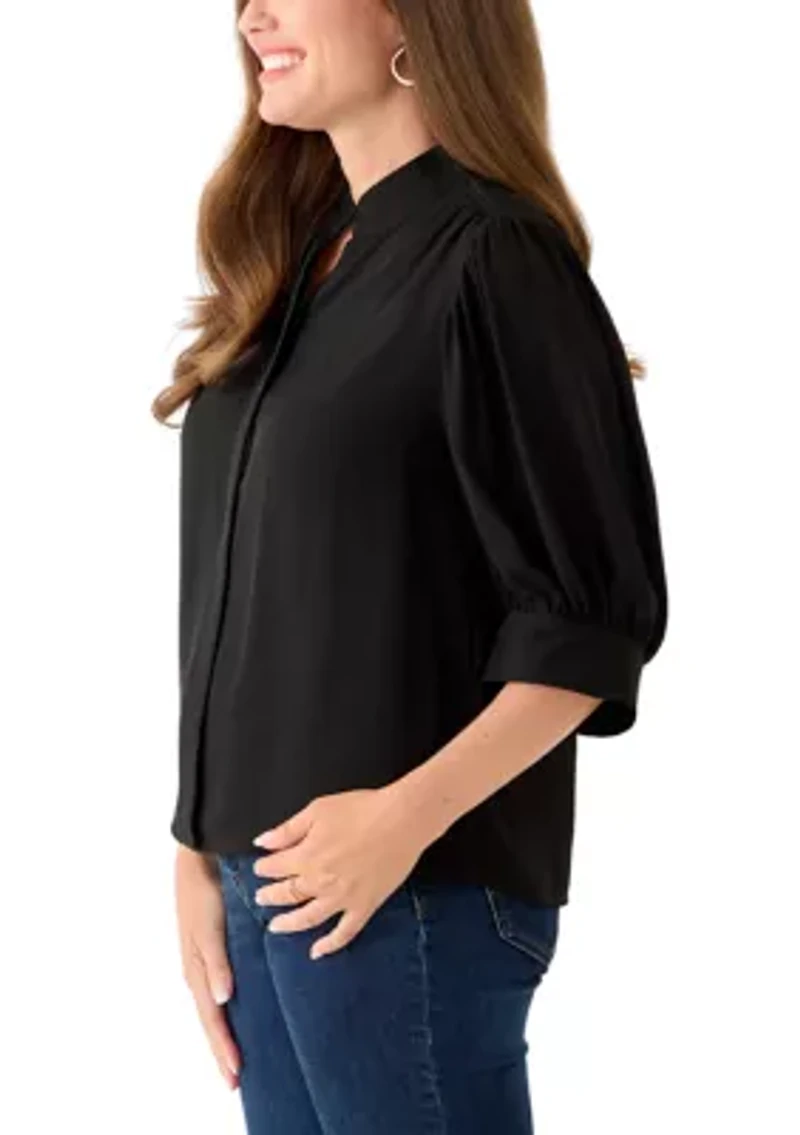 Petite 3/4 Sleeve New Ivory Button Down Top