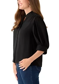 Petite 3/4 Sleeve New Ivory Button Down Top