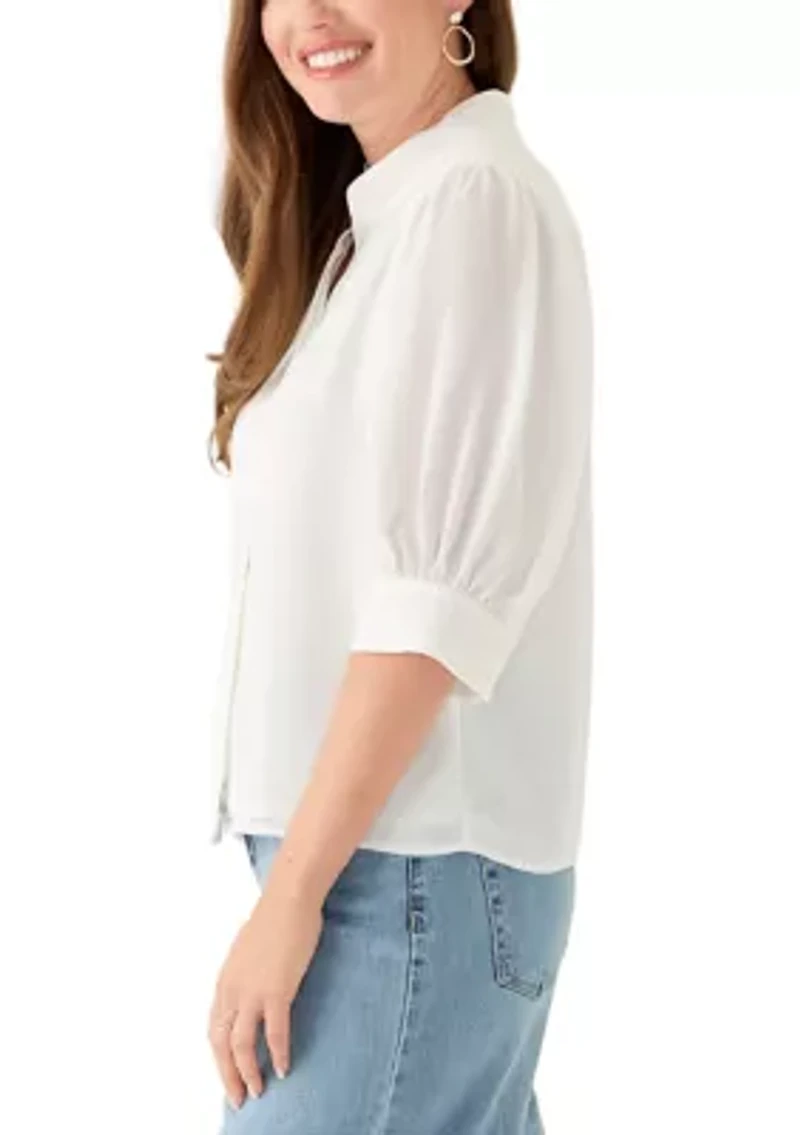 Petite 3/4 Sleeve New Ivory Button Down Top