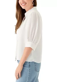Petite 3/4 Sleeve New Ivory Button Down Top