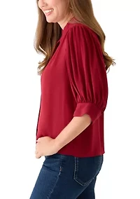 Petite 3/4 Sleeve New Ivory Button Down Top