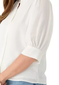 Petite 3/4 Sleeve New Ivory Button Down Top