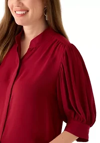 Petite 3/4 Sleeve New Ivory Button Down Top