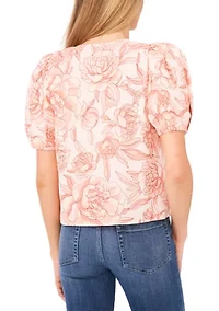 Petite Printed Puff Sleeve Blouse