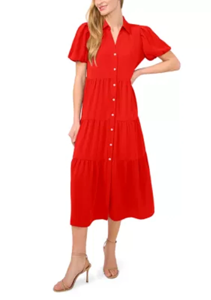 Petite Puff Sleeve Tiered Maxi Dress