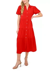 Petite Puff Sleeve Tiered Maxi Dress