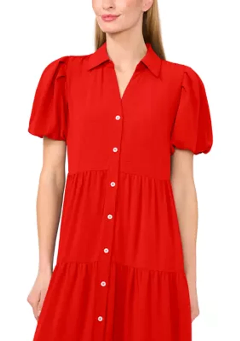 Petite Puff Sleeve Tiered Maxi Dress