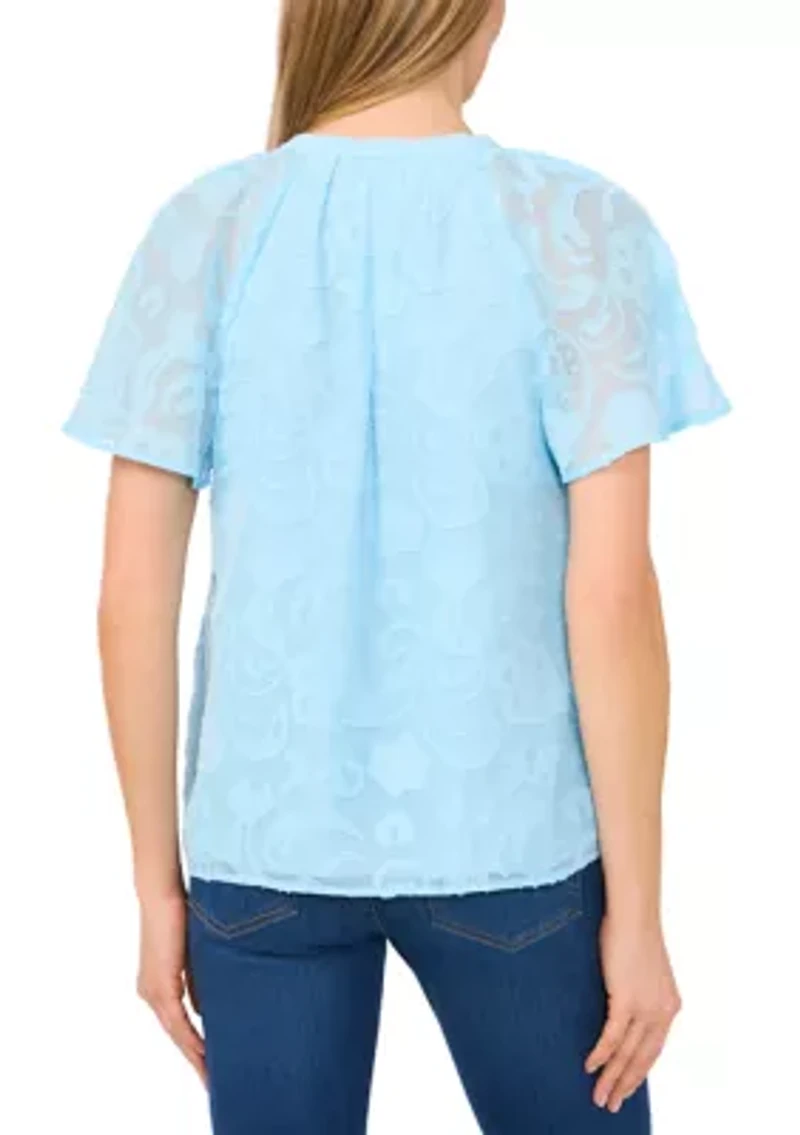 Petite Raglan Flutter Sleeve Pleated Bow Top