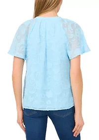 Petite Raglan Flutter Sleeve Pleated Bow Top