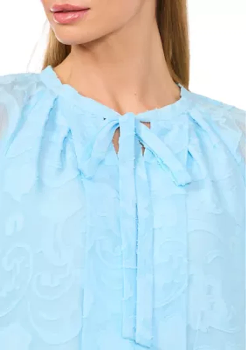 Petite Raglan Flutter Sleeve Pleated Bow Top
