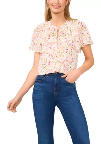 Petite Flutter Sleeve Pleated Top