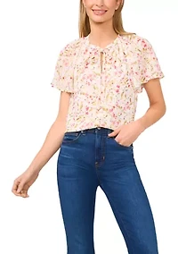 Petite Flutter Sleeve Pleated Top