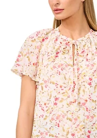 Petite Flutter Sleeve Pleated Top