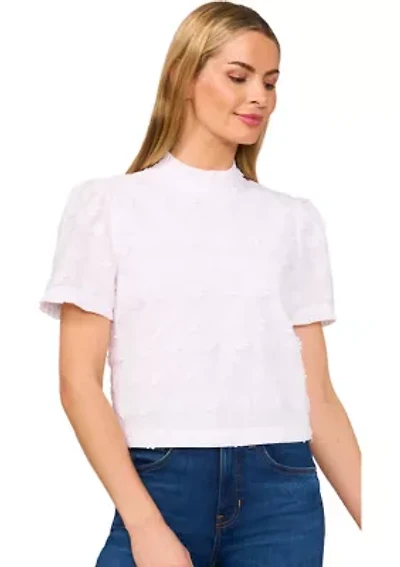 Petite Short Sleeve Ruffle Trim Mock Neck Top