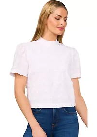 Petite Short Sleeve Ruffle Trim Mock Neck Top