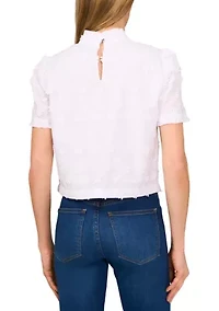 Petite Short Sleeve Ruffle Trim Mock Neck Top
