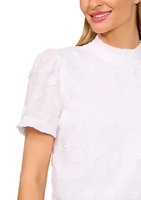 Petite Short Sleeve Ruffle Trim Mock Neck Top