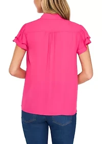 Petite Short Sleeve Button Down Blouse