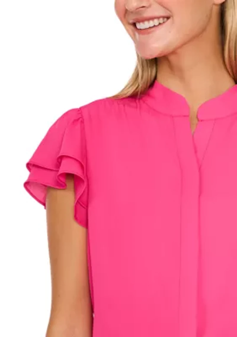 Petite Short Sleeve Button Down Blouse