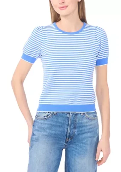 Petite Puff Sleeve Striped Sweater