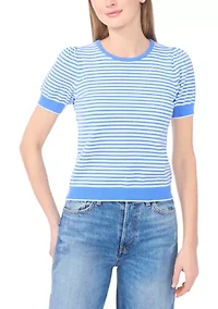 Petite Puff Sleeve Striped Sweater