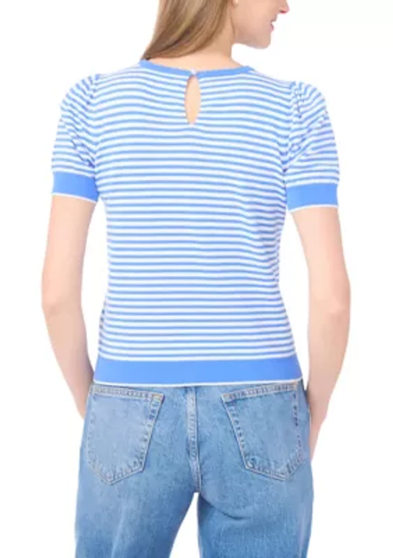 Petite Puff Sleeve Striped Sweater