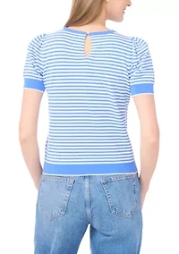 Petite Puff Sleeve Striped Sweater