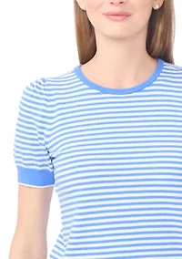 Petite Puff Sleeve Striped Sweater