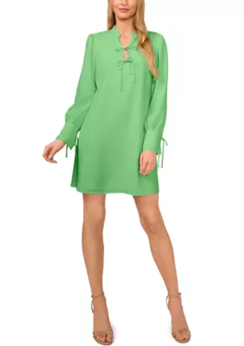Petite Long Sleeve Tie Front Dress